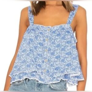 Free People Sweet Caroline Blue White Tank Top